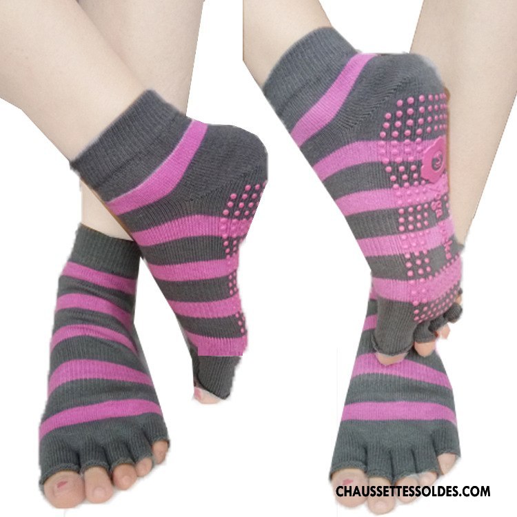 Chaussettes De Yoga Femme Cinq Doigts Demi-doigt Europe Ouverture Du Pied Antidérapant Dos Nu Rose Gris