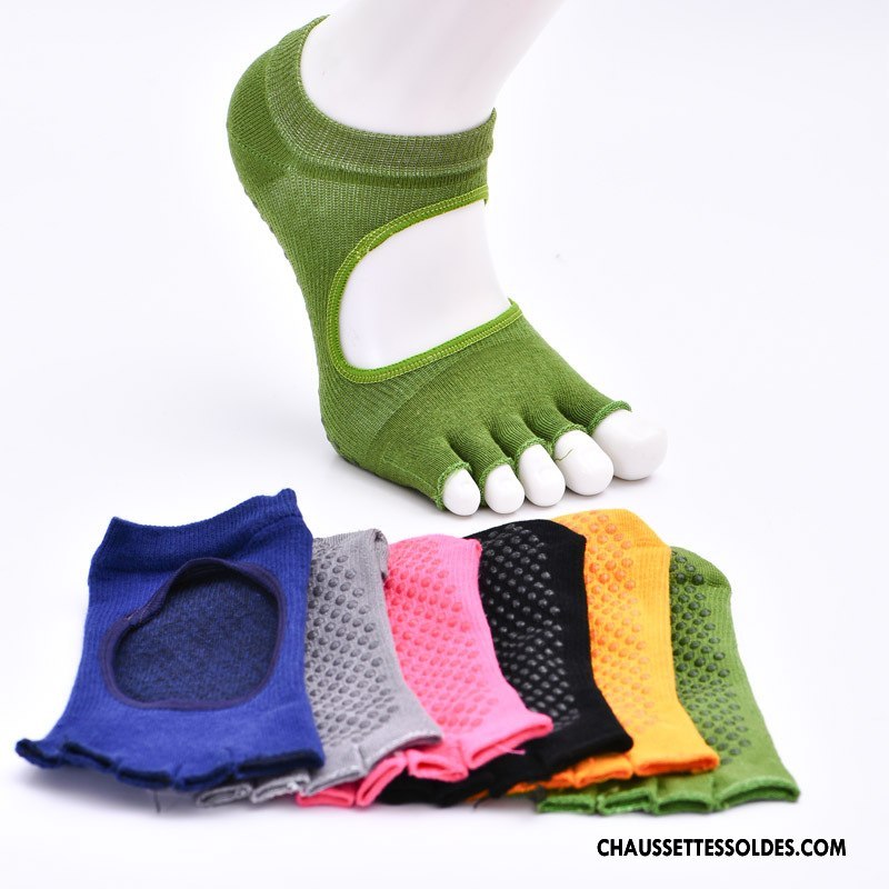 Chaussettes De Yoga Femme Cinq Doigts Ouverture Du Pied Chaussettes En Coton Antidérapant Silicone Métier Pure Vert