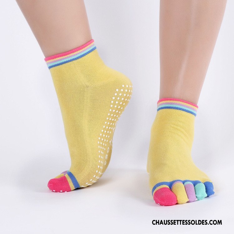Chaussettes De Yoga Femme Dame Antidérapant Cinq Doigts Couleur Absorber La Sueur Coton Bio Coloré Jaune
