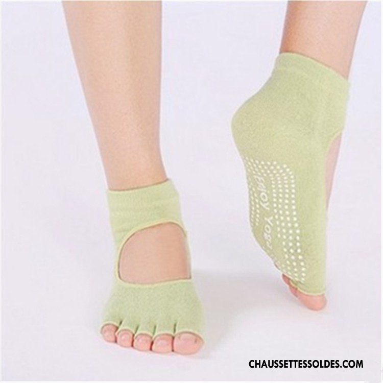 Chaussettes De Yoga Femme Dame Ouverture Du Pied Printemps Cinq Doigts Métier Antidérapant Vert