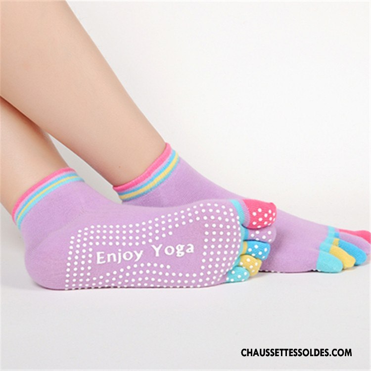 Chaussettes De Yoga Femme Dame Santé Cinq Doigts Antidérapant Mouvement Chaussettes En Coton Violet