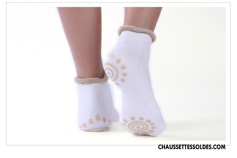 Chaussettes De Yoga Femme Europe Dame Mouvement Chaussette Basse Coupée Silicone Coton Bio Blanc