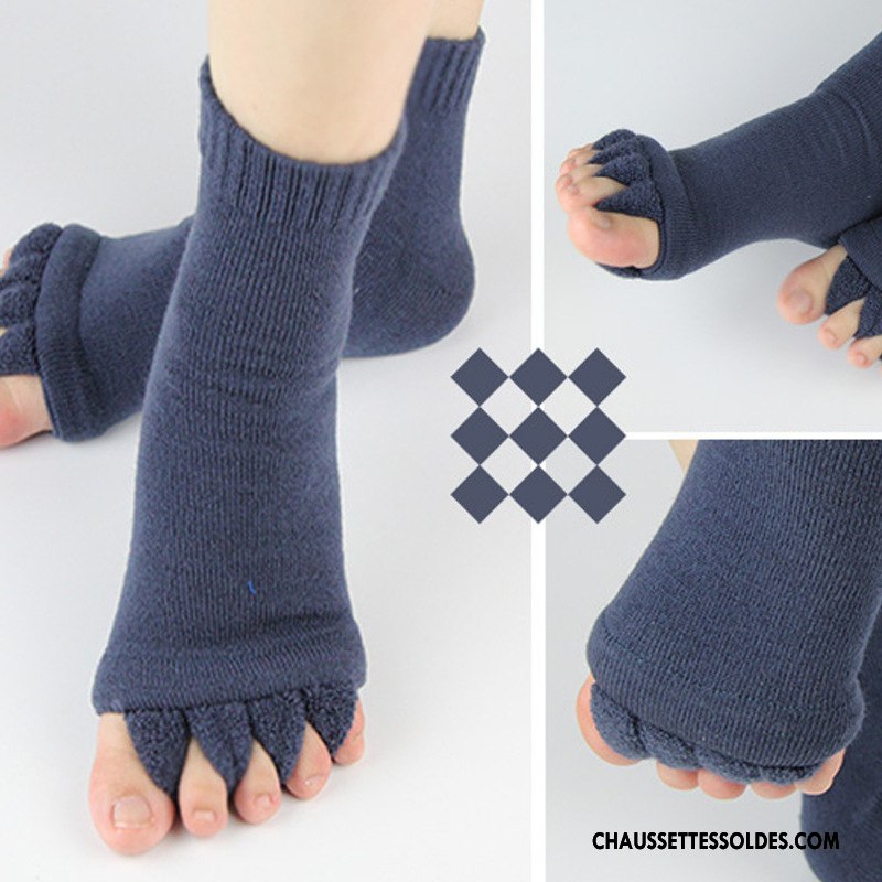 Chaussettes De Yoga Femme Le Nouveau Homme Cinq Doigts Matelassé Doigts Exposés Modèles Féminins Bleu Marin