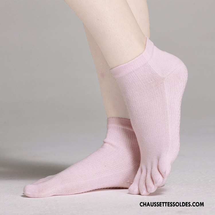 Chaussettes De Yoga Femme Milieu Élasticité 100% Coton Silicone Dame Cinq Doigts Rose