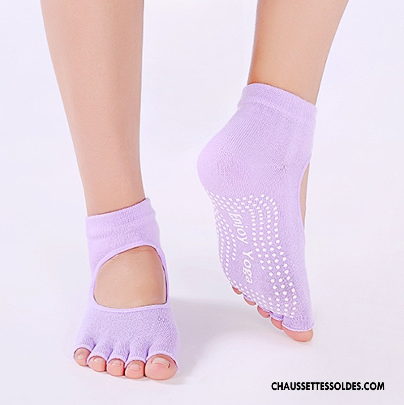 Chaussettes De Yoga Femme Métier Cinq Doigts Dos Nu Antidérapant Clair Danse Violet