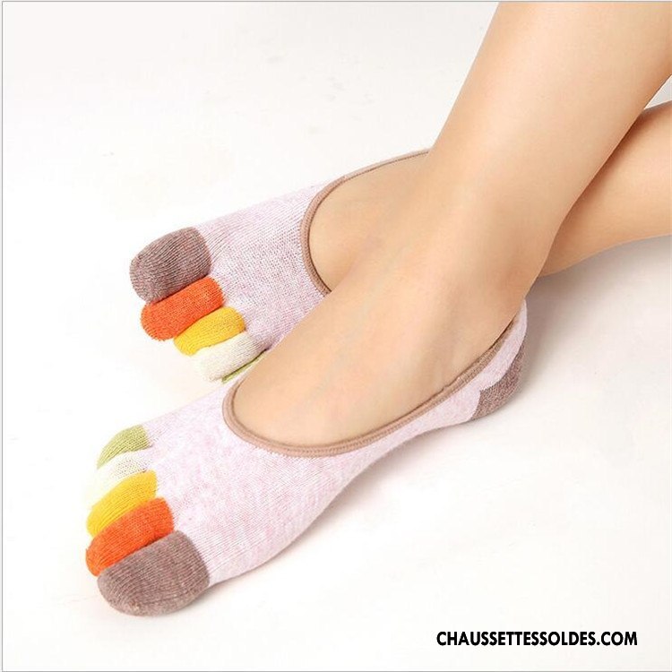 Chaussettes De Yoga Femme Printemps Chaussette Basse Coupée Cinq Doigts Été 100% Coton Matelassé Blanc Clair