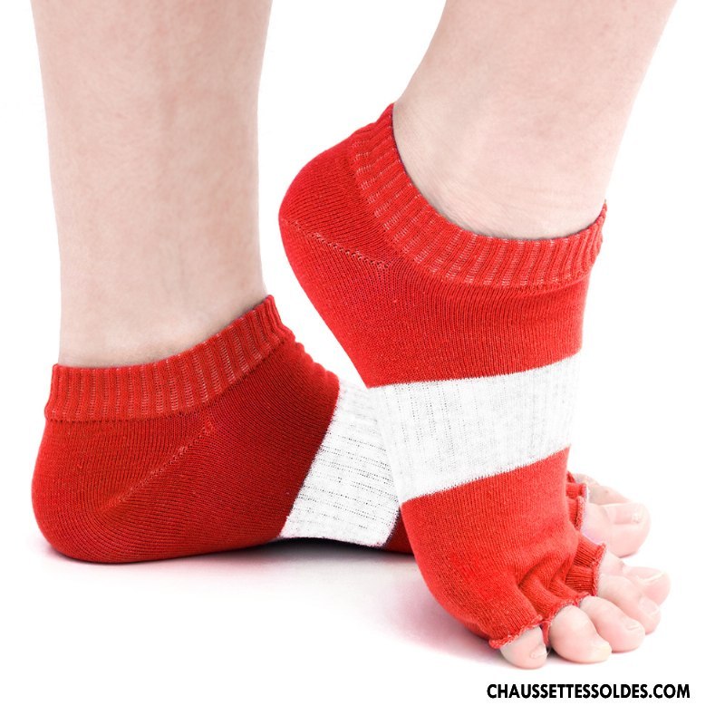 Chaussettes De Yoga Femme Printemps Chaussettes En Coton Absorber La Sueur Été Anti-off Ouverture Du Pied Rouge