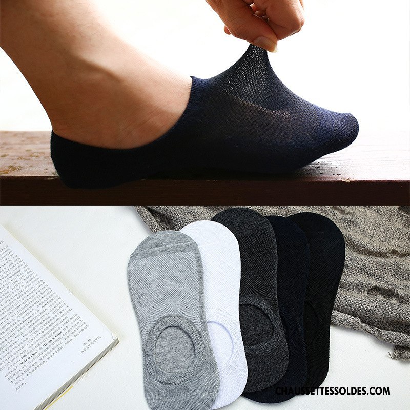 Chaussettes Invisibles Homme 100% Coton Respirant Été Cuisse Fishnet Printemps Pure Noir