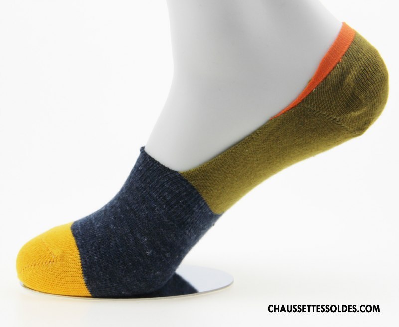 Chaussettes Invisibles Homme Absorber La Sueur Été Respirant Printemps Le Nouveau Simple Couleur De Contraste Or Clair