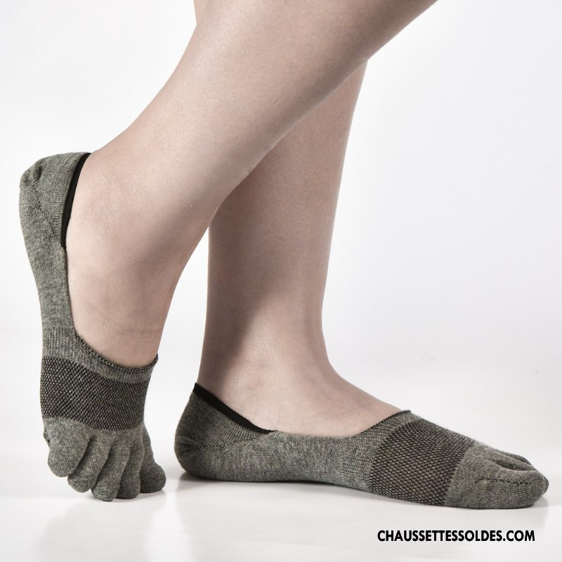 Chaussettes Invisibles Homme Anti-odeur Chaussette Basse Coupée Cinq Doigts Engrener Chaussettes En Coton De Travail Pure Bleu