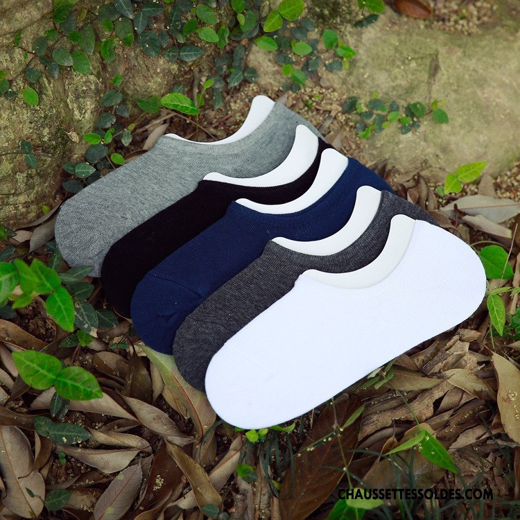 Chaussettes Invisibles Homme Antidérapant Silicone Coton Mince Chaussette Basse Coupée Pure Blanc