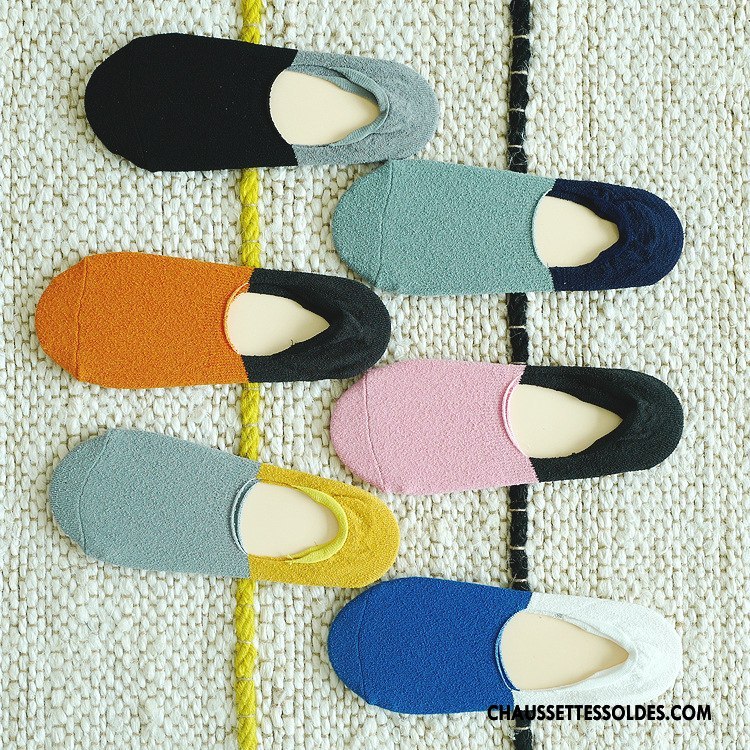 Chaussettes Invisibles Homme Antidérapant Yarn Été Mouvement Chaussette Basse Coupée Coton Couleurs Mixtes Bleu