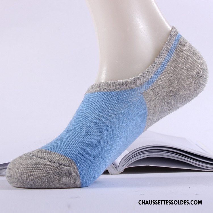 Chaussettes Invisibles Homme Casual Chaussette Basse Coupée Été 100% Coton Printemps Couleurs Mixtes Bleu Clair