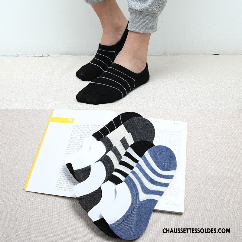 Chaussettes Invisibles Homme Casual Le Nouveau Rayé Printemps Été Blanc Noir