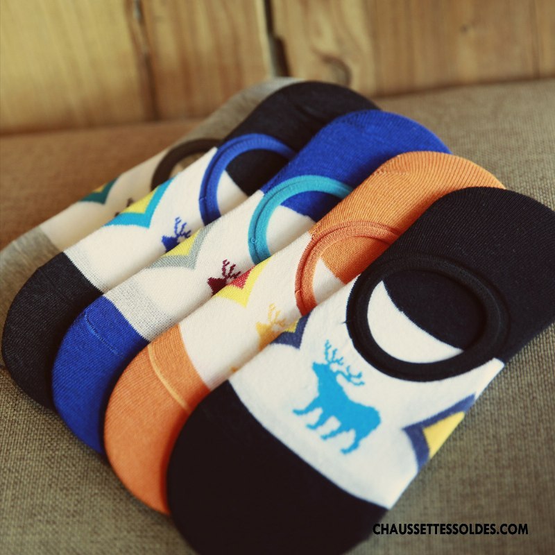Chaussettes Invisibles Homme Chaussette Basse Coupée Printemps Cerf Été Personnalité Pure Coloré Clair