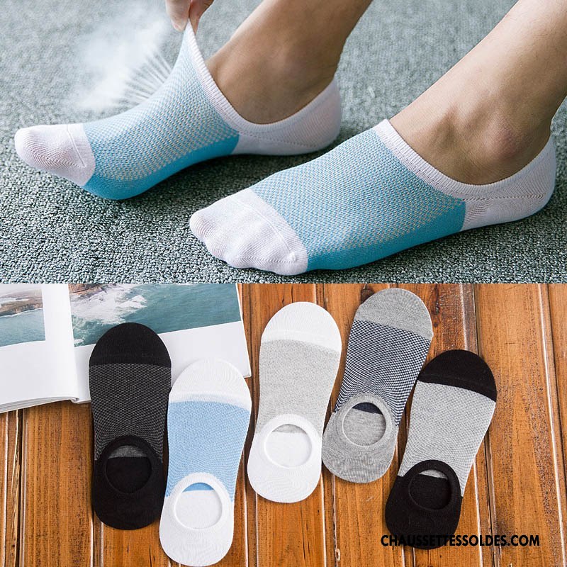 Chaussettes Invisibles Homme Chaussette Basse Coupée Printemps Respirant Antidérapant Rayé Silicone Bleu