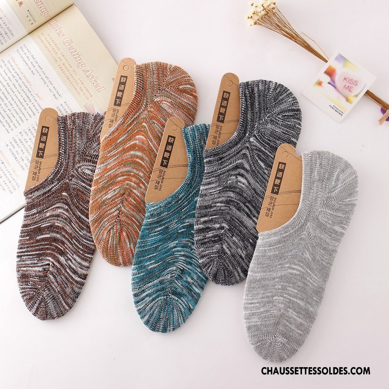 Chaussettes Invisibles Homme Chaussette Basse Coupée Yarn Silicone Bambou Antidérapant Chaussettes En Coton Gris Clair
