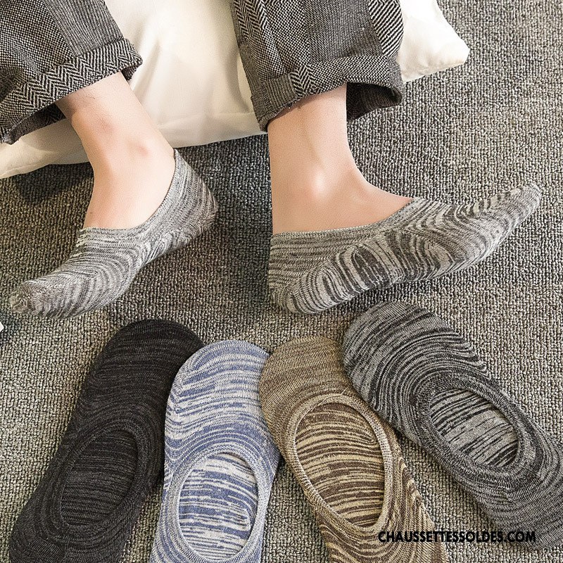 Chaussettes Invisibles Homme Chaussette Basse Coupée Été Rayé 100% Coton Casual Légère Gris Clair