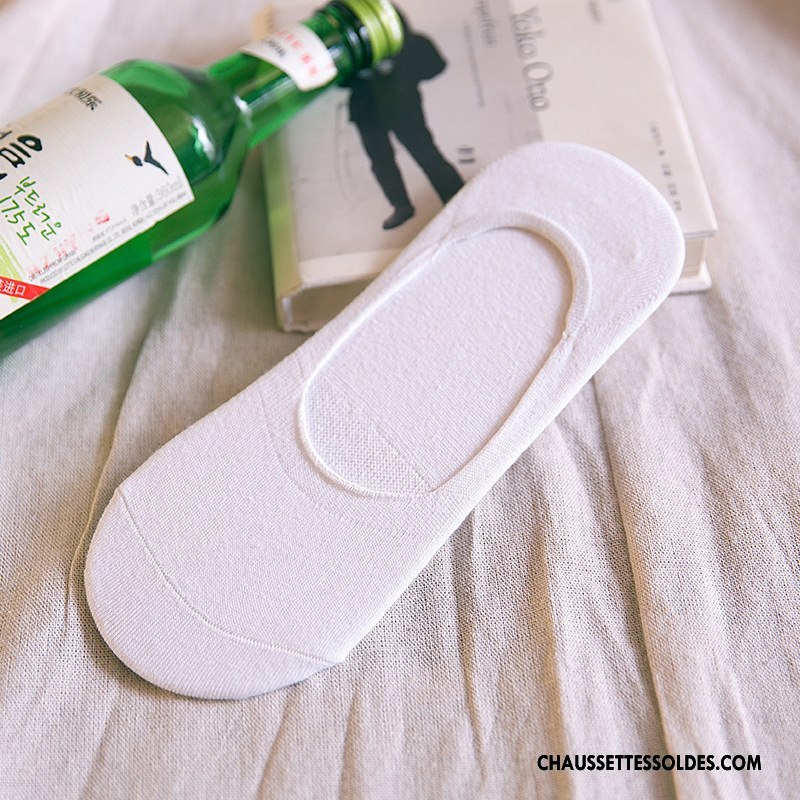 Chaussettes Invisibles Homme Chaussettes En Coton Printemps Chaussette Courte Silicone Été Chaussette Basse Coupée Pure Blanc Clair
