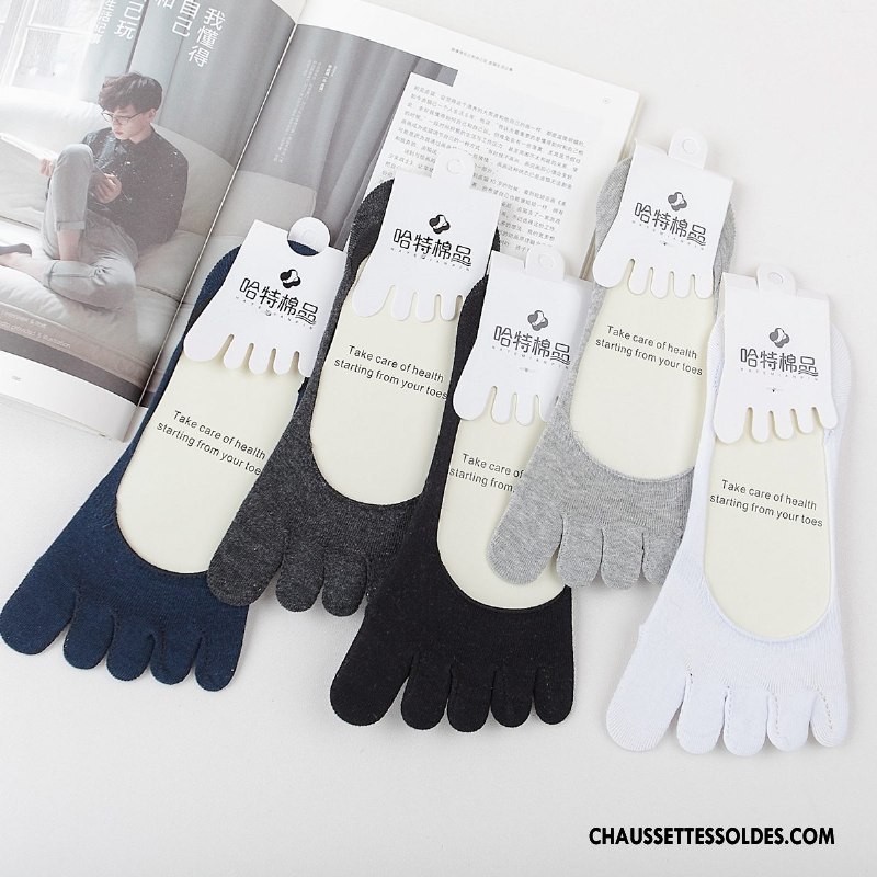 Chaussettes Invisibles Homme Cinq Doigts Chaussette Basse Coupée Silicone Été Antidérapant 100% Coton Pure Gris
