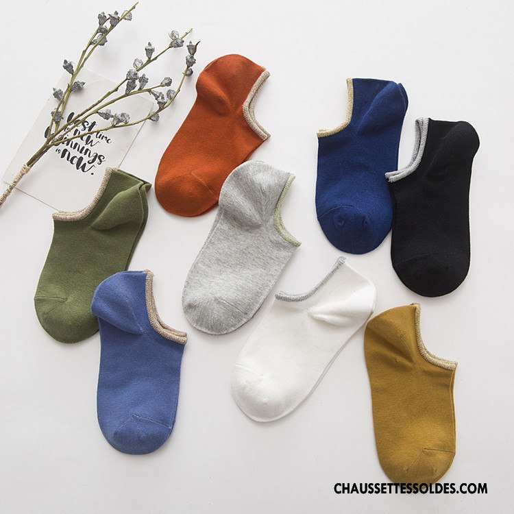 Chaussettes Invisibles Homme Coton Chaussette Courte Printemps Le Nouveau Été Bleu Marin Couleurs De Bonbons Pure