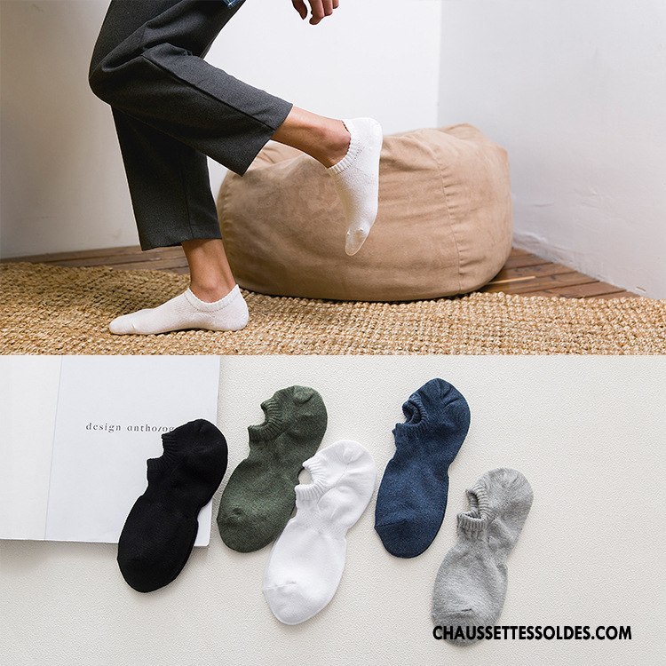 Chaussettes Invisibles Homme Coton Chaussettes En Coton Printemps Été Le Nouveau Pure Blanc