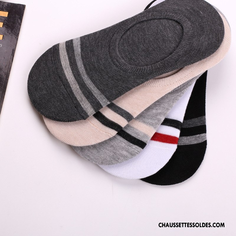 Chaussettes Invisibles Homme Le Nouveau Chaussette Basse Coupée Été Antidérapant Rayé Chaussettes En Coton Gris Clair Foncé