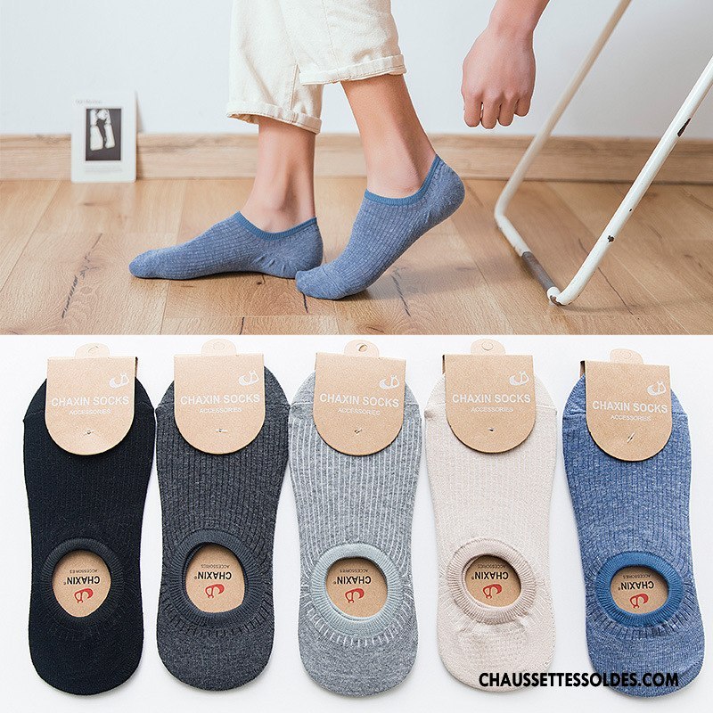 Chaussettes Invisibles Homme Nouvelles Arrivées Toutes Les Saisons Respirant Absorber La Sueur Matelassé Chaussette Basse Coupée Bleu
