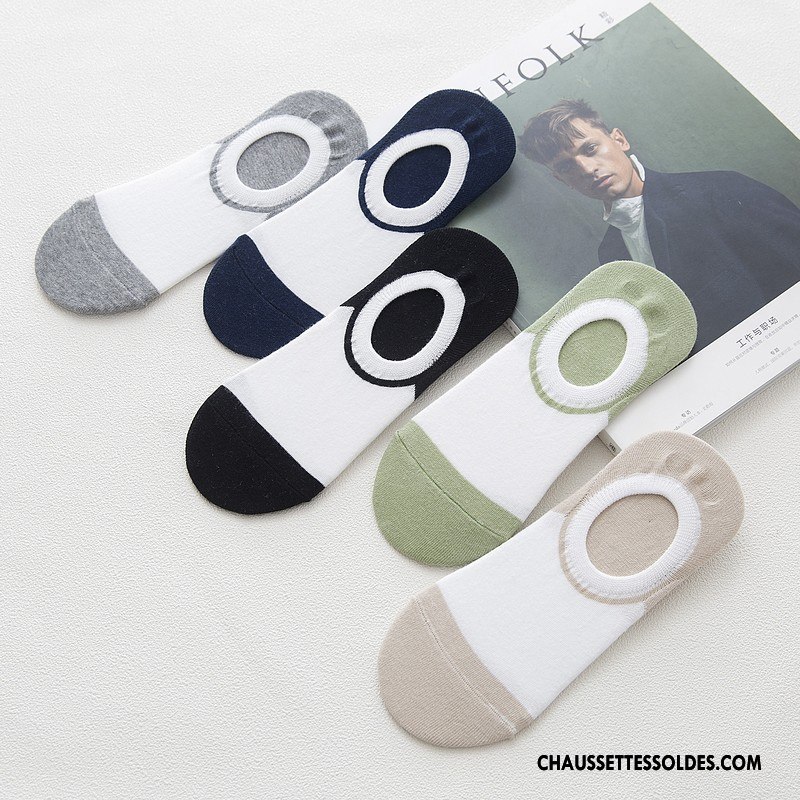 Chaussettes Invisibles Homme Printemps 100% Coton Chaussette Basse Coupée Le Nouveau Été Blanc