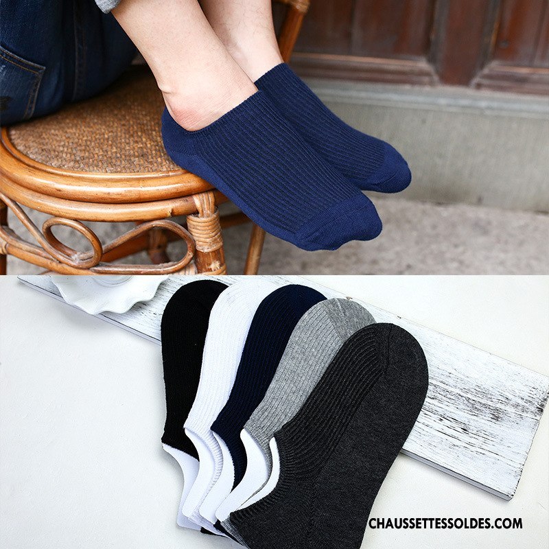 Chaussettes Invisibles Homme Printemps 100% Coton Été Antidérapant Silicone Le Nouveau Bleu Marin