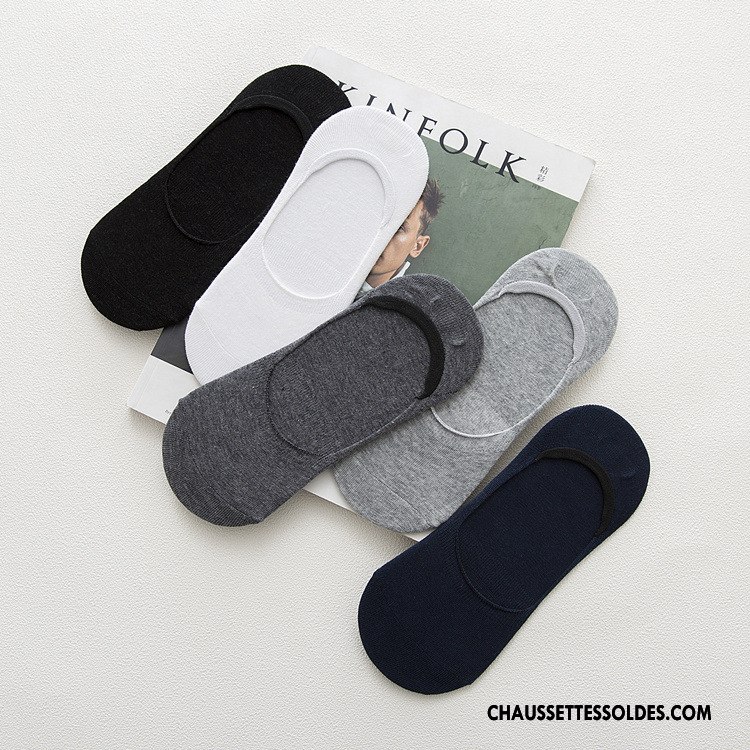 Chaussettes Invisibles Homme Printemps Coton Bio 100% Coton Chaussette Courte Antidérapant Été Pure Noir Clair
