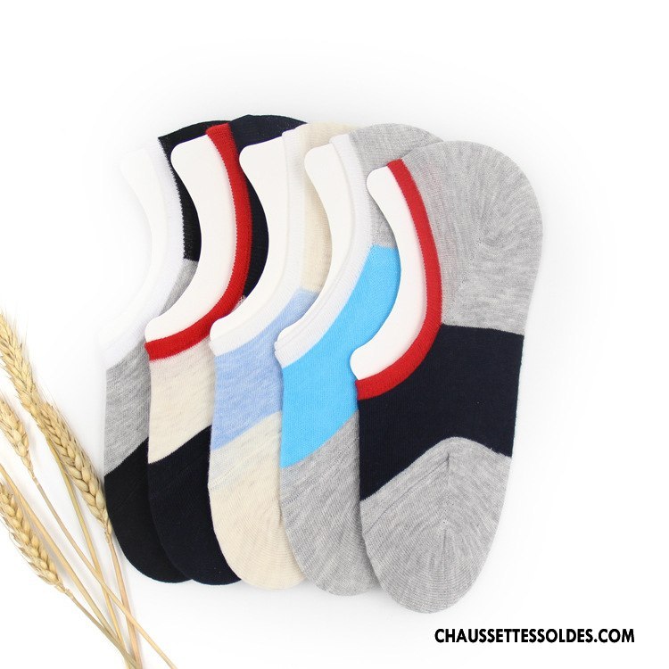 Chaussettes Invisibles Homme Respirant Chaussette Basse Coupée Anti-odeur Casual Été Épissure Gris Clair