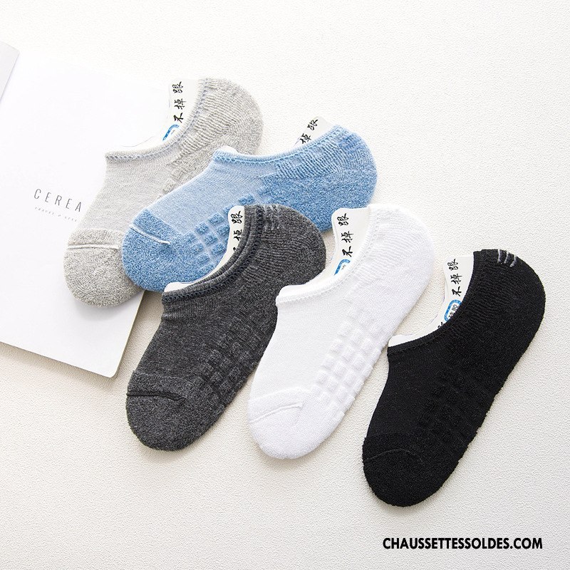 Chaussettes Invisibles Homme Serviette Anti-off Silicone Été Absorber La Sueur Chaussette Basse Coupée Noir