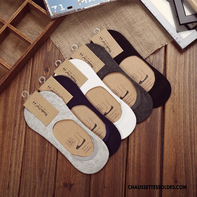 Chaussettes Invisibles Homme Silicone Légère Anti-off 100% Coton Été Chaussette Basse Coupée Gris Clair