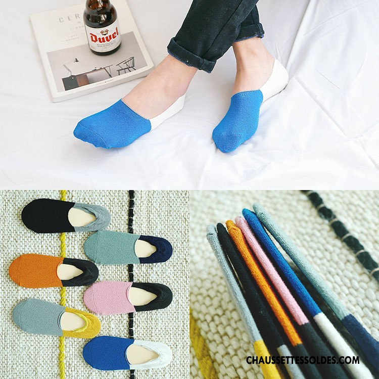 Chaussettes Invisibles Homme Tendance Antidérapant Yarn Silicone Couleur De Contraste Bleu Clair
