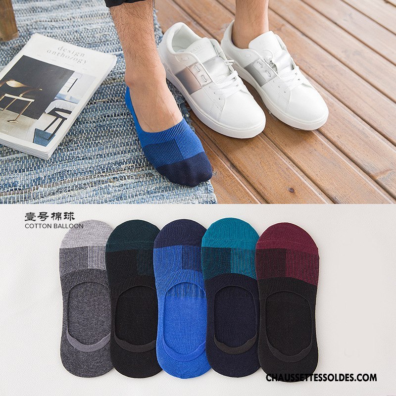 Chaussettes Invisibles Homme Été Antidérapant Grande Taille Silicone Chaussette Basse Coupée 100% Coton Bleu Clair