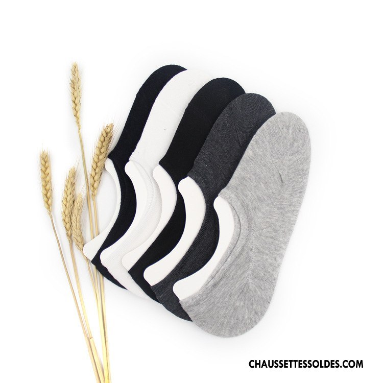 Chaussettes Invisibles Homme Été Le Nouveau 100% Coton Respirant Silicone Chaussette Courte Pure Gris