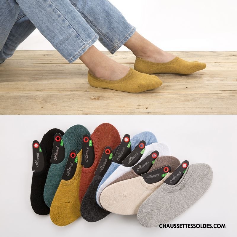 Chaussettes Invisibles Homme Été Le Nouveau Printemps Chaussette Basse Coupée 100% Coton Couleurs Mixtes Jaune