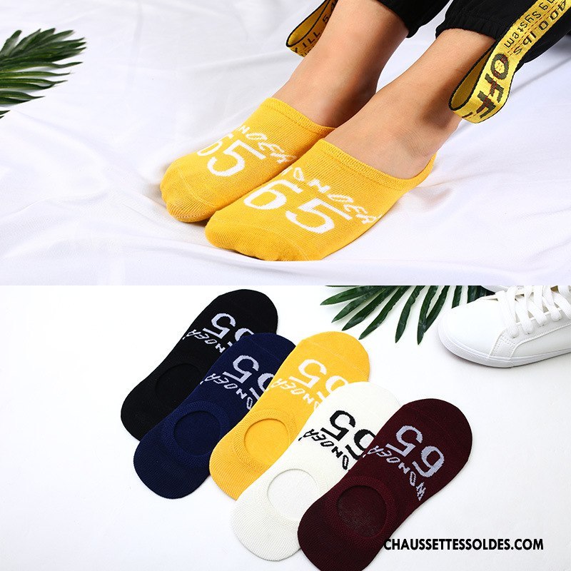 Chaussettes Invisibles Homme Été Printemps Antidérapant Tendance Silicone 100% Coton Jaune