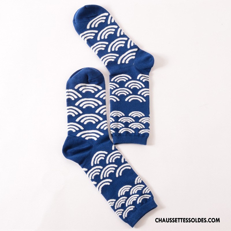 Chaussettes Longues Femme 100% Coton Géométrie Lovers Homme Long Stock Britanique Couleur De Contraste Bleu