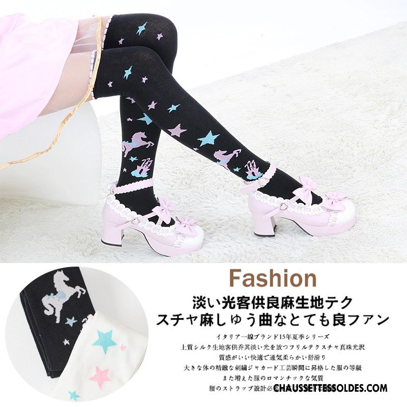 Chaussettes Longues Femme Bulle Dessin Animé Printemps 100% Coton L'automne Noir