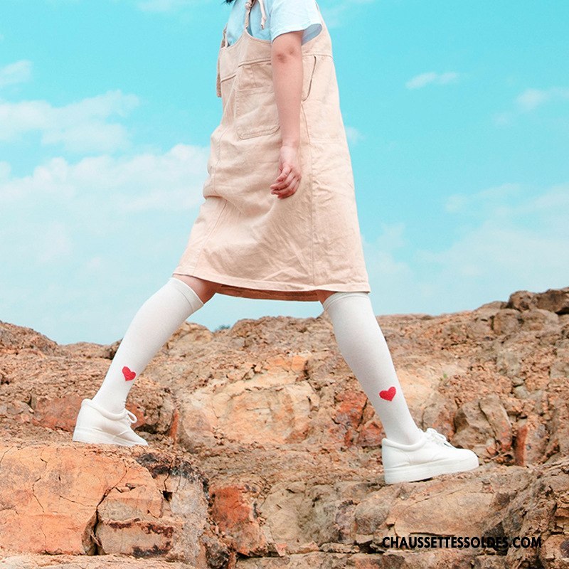 Chaussettes Longues Femme Charmant Haute Vent D'université Chaussette Longue Amour Modèle Blanc