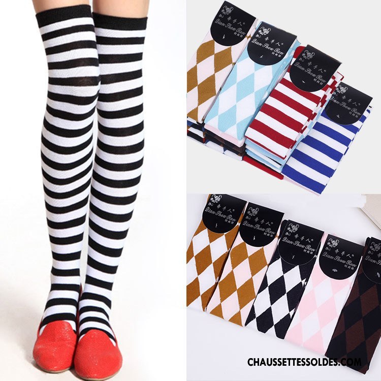 Chaussettes Longues Femme Chaussettes En Coton Fille Charme Rayé Le Nouveau Losange Noir