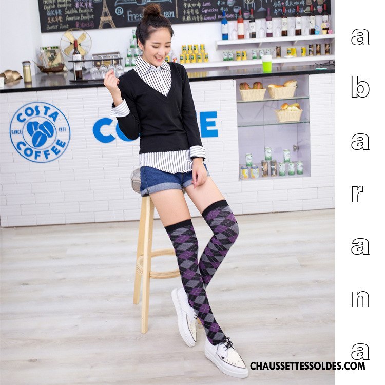 Chaussettes Longues Femme Chaussettes En Coton L'automne Britanique Vent D'université Hiver Carreaux Bleu Marin