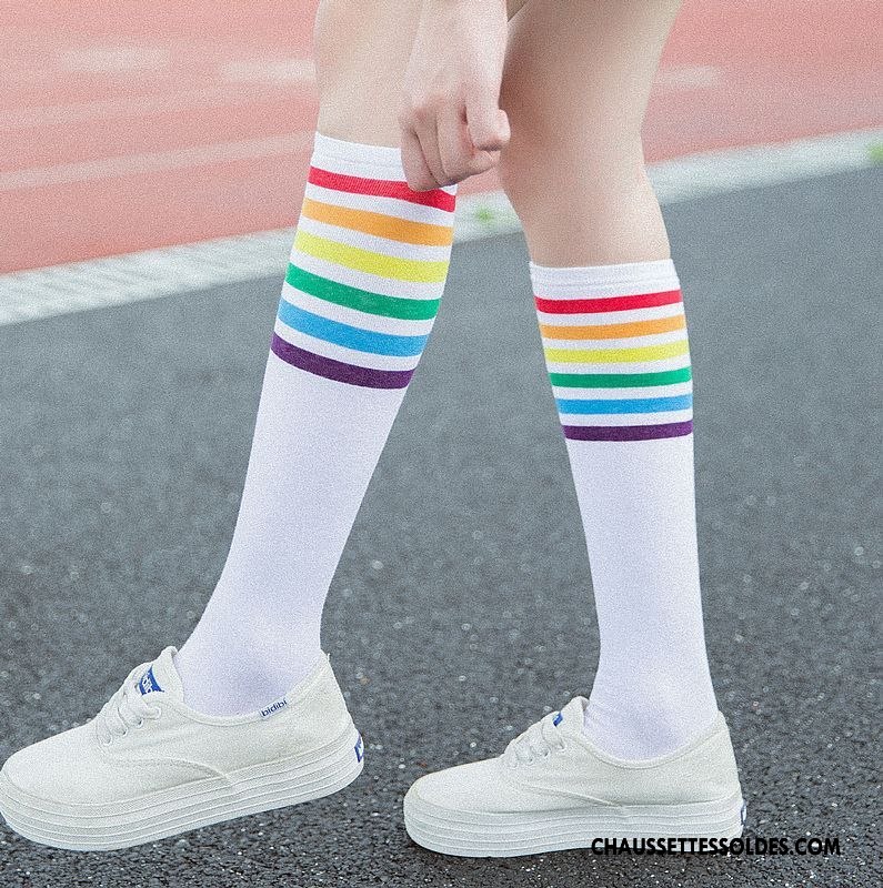 Chaussettes Longues Femme Chaussettes En Coton Le Nouveau Dame Couleurs Mixtes Blanc