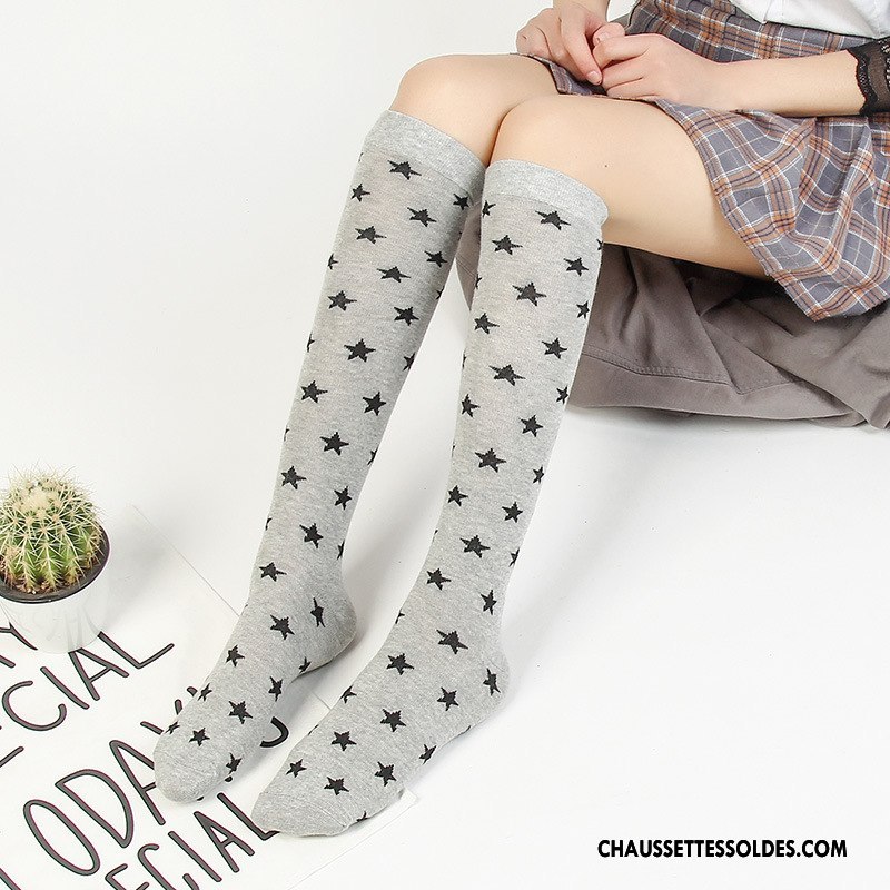 Chaussettes Longues Femme Coton Tendance Chaussette À Genou Style Chaud Dame Sexy Pure Gris