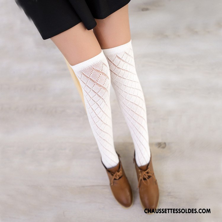 Chaussettes Longues Femme Creux Guipure L'automne Rhombe Long Stock Vente Chaude 100% Coton Blanc