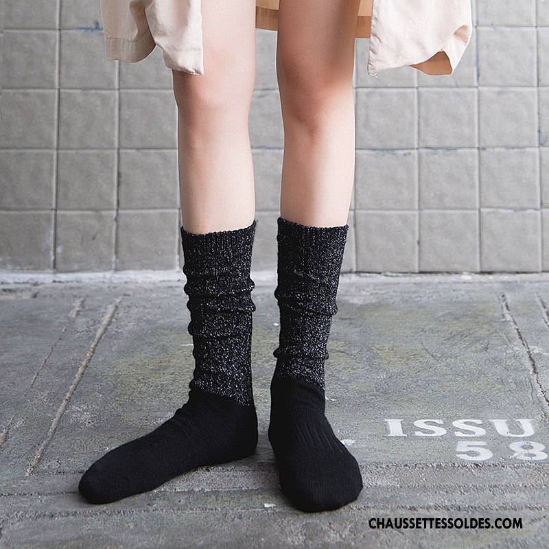 Chaussettes Longues Femme Dame Hiver L'automne Long Stock Noir Or Argent