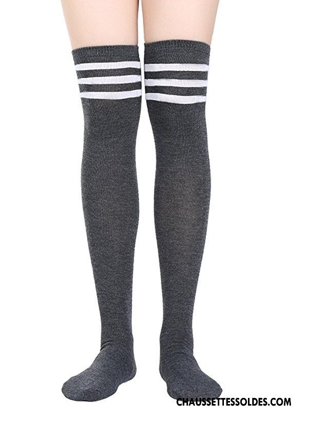 Chaussettes Longues Femme Dame Vent D'université Long Stock Printemps Été Rayé Gris