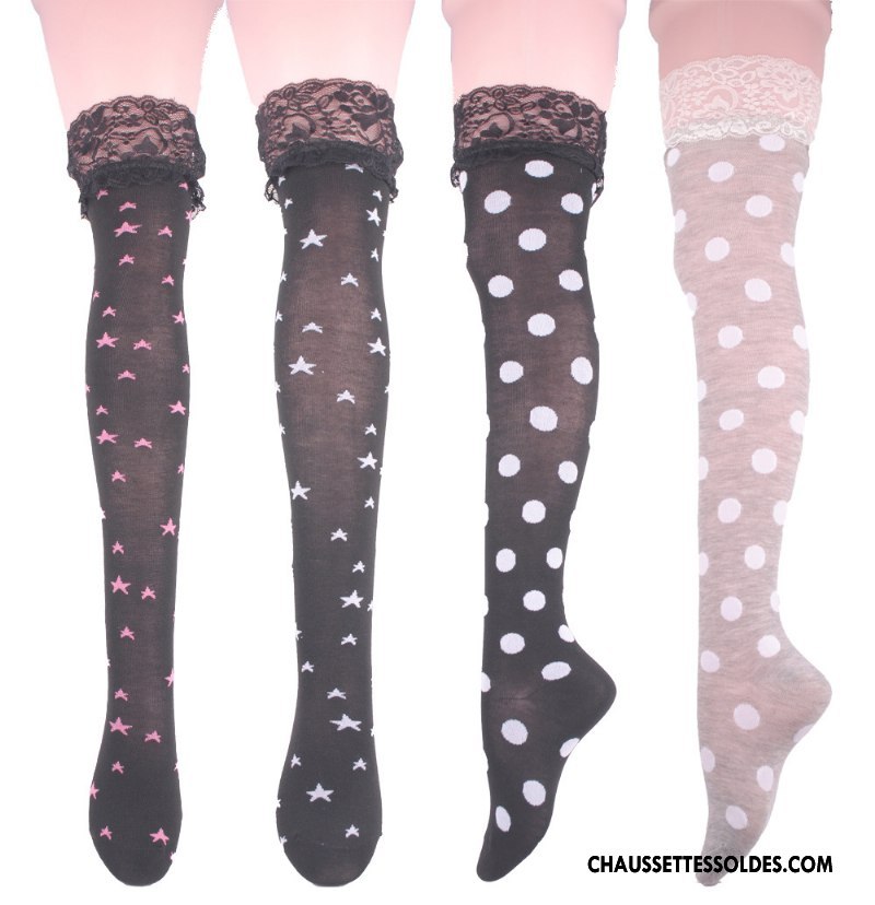 Chaussettes Longues Femme Dentelle Gros Long Stock Dame Charmant Noir
